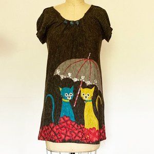 Beaded Fun Cat Print Dress very cute